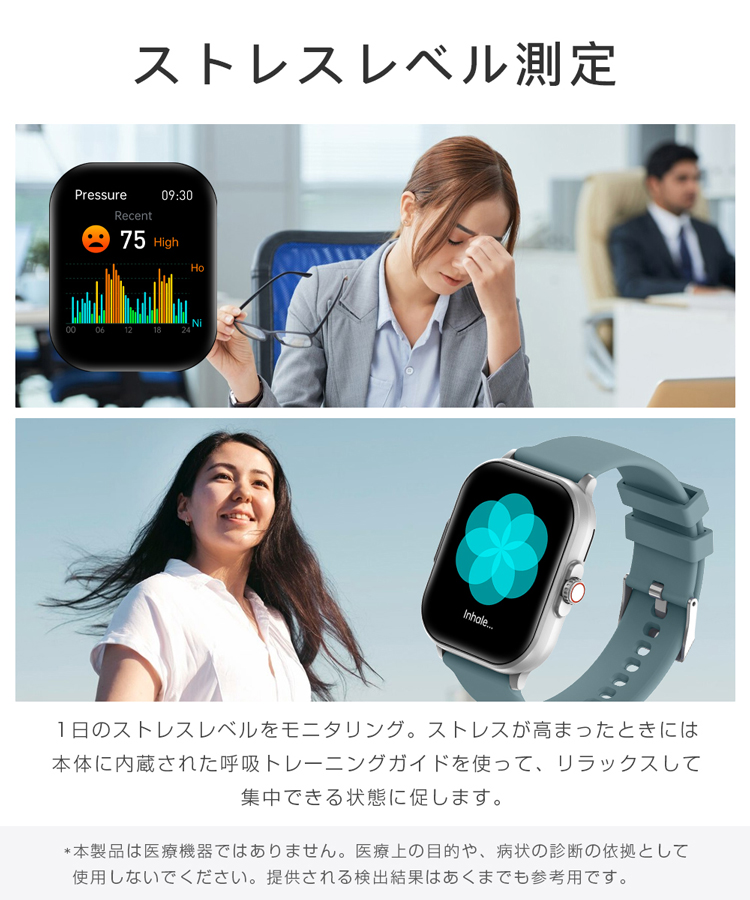 スマートウォッチ 通話機能 日本語 血糖値 心電図PPG ECG 通話可能 血圧測定 脂質 モニタリング 体温 血中 心拍数 着信通知 1.96インチ  IP67 新品