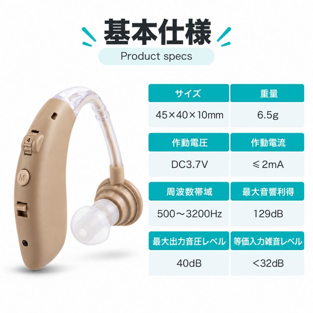 集音器 高齢者 耳掛け型 充電式 軽量 小型 左右兼用 USB充電 簡単操作