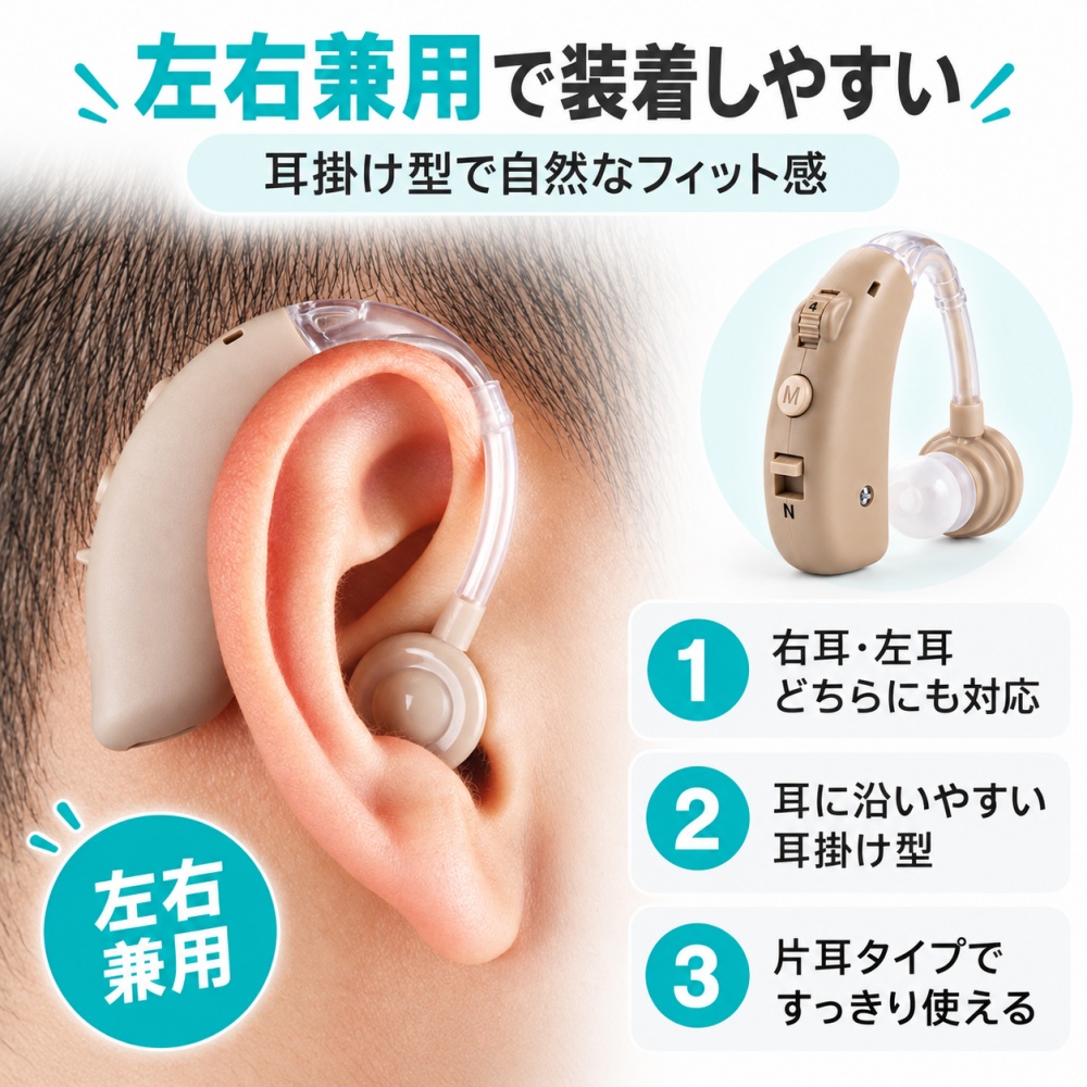 集音器 高齢者 耳掛け型 充電式 軽量 小型 左右兼用 USB充電 簡単操作