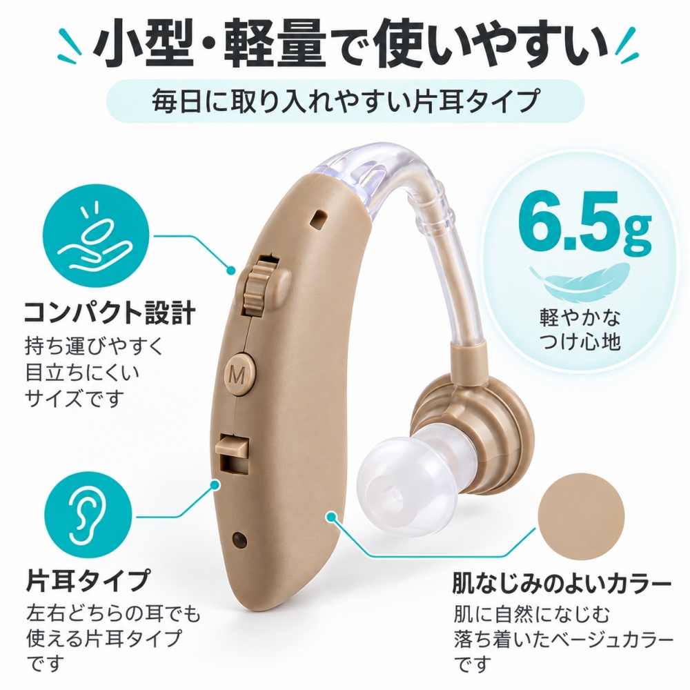集音器 高齢者 耳掛け型 充電式 軽量 小型 左右兼用 USB充電 簡単操作