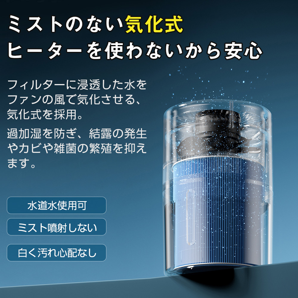 加湿器 気化式加湿器 空気清浄機 99％濾過 大容量 4L 20畳対応 4重除菌
