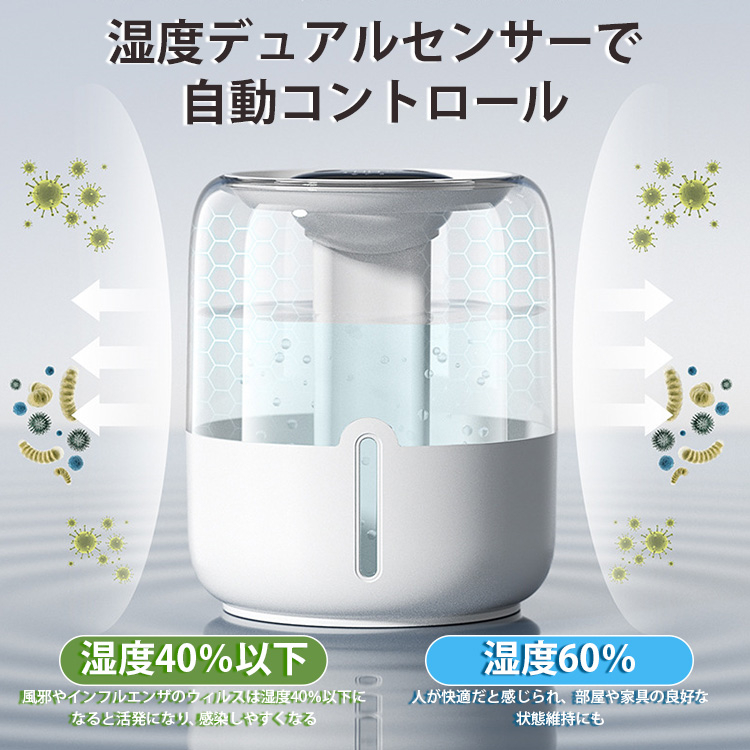 加湿器 超音波加湿器 6.8L 大容量 上部給水 乾燥知らず 卓上 静音