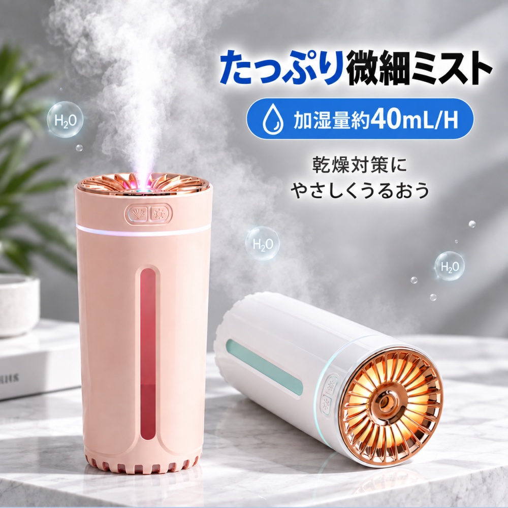 ♡大特価♡ 加湿器 卓上 超音波式 デスク 小型 車用 七色LED USB 加湿器 卓上 卓上加湿器 超音波式 小型 300ml USB-C 静音 車載加湿器