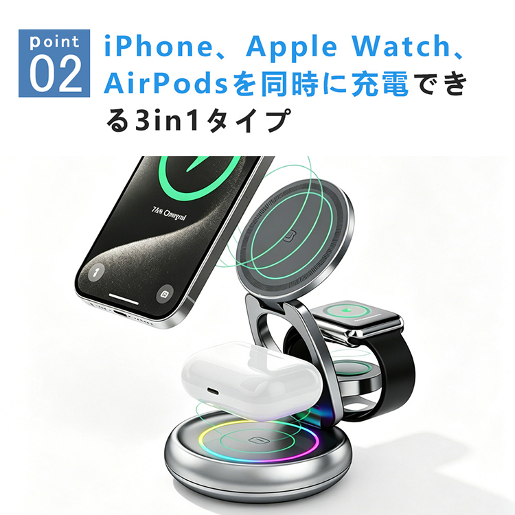 AiMike MagSafe充電器 ワイヤレス充電器 15W 急速充電 マグセーフ充電