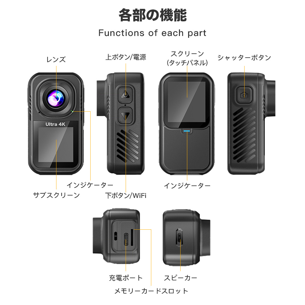 ウエアラブルカメラ Amazon | Hiicam Speed20 アクションカメラ ウェアラブルカメラ 4K