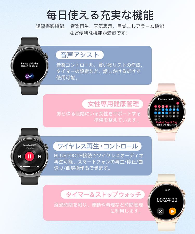スマートウォッチ 通話機能 日本製センサー 血中酸素 日本語