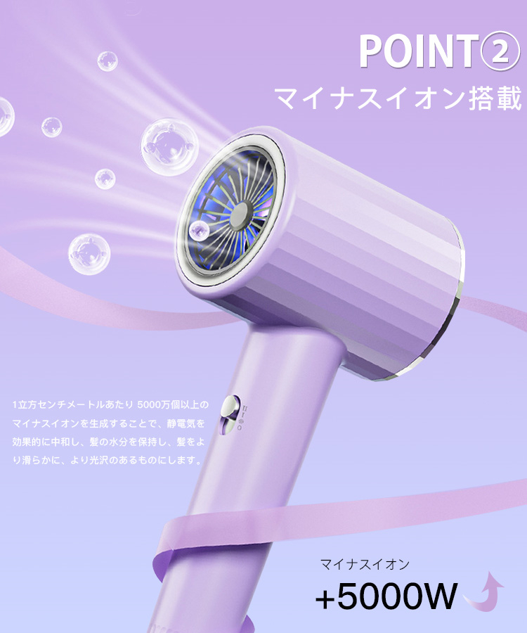 ドライヤー マイナスイオン 1600W 静音設計 小型 温度調節 3段階風量