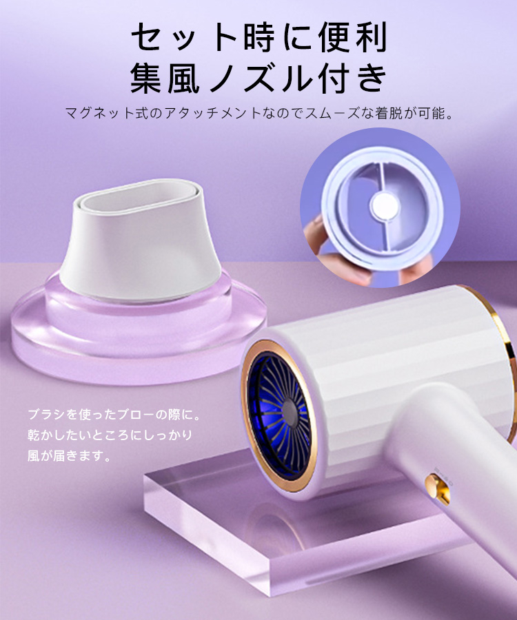 ドライヤー マイナスイオン 1600W 静音設計 小型 温度調節 3段階風量