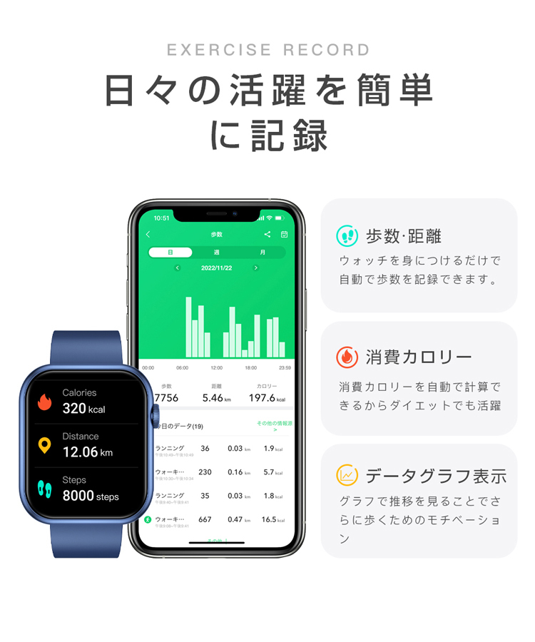 スマートウォッチ 通話 体表面温度 日本製センサー 2.0インチ 心拍計 日本語 スマートブレスレット iphone android 対応 睡眠 歩数 着信通知｜ipharmajapan｜17
