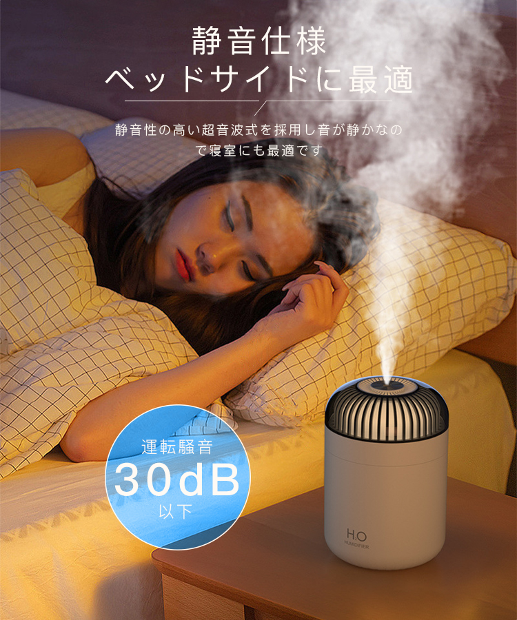 加湿器 超音波式 500ml 2W 省エネ 除菌 加湿機 卓上 簡単給水