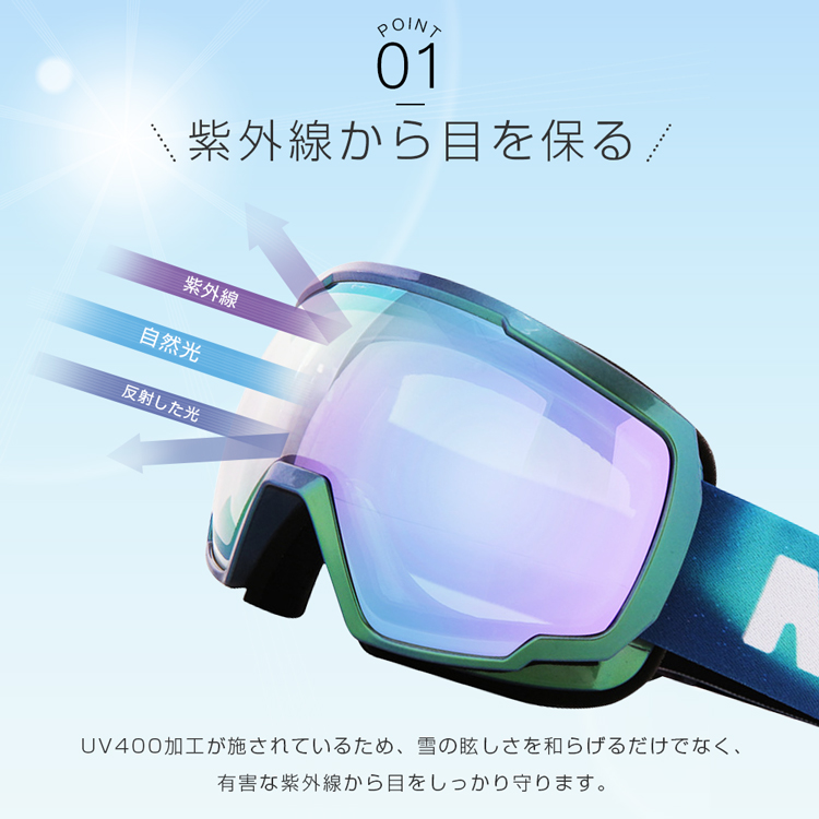スキーゴーグル メガネ対応 ダブルレンズ 曇り防止 紫外線カット