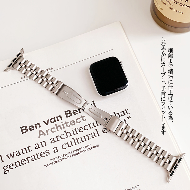 Apple Watch 9 SE バンド 女性 アップルウォッチ Ultra バンド 45mm ステンレス ベルト 40mm 44mm スリム 細身｜iphone-e-style｜14
