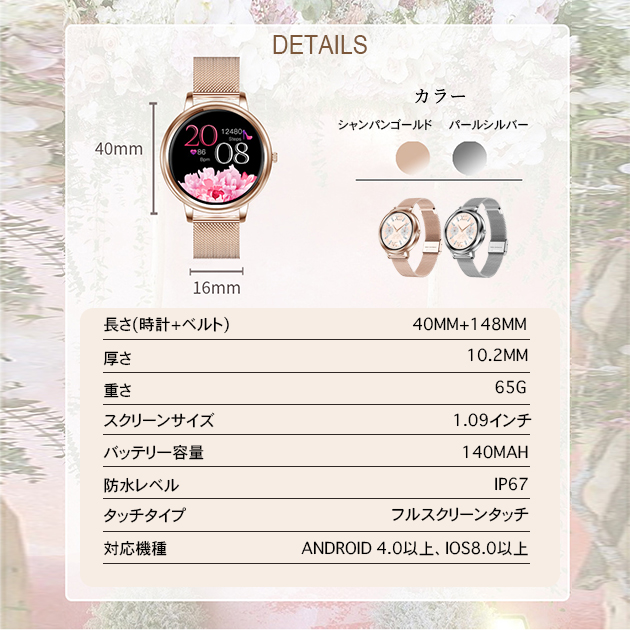 2024最新型 スマートウォッチ 日本製センサー レディース 丸型 スマートウォッチ 血圧測定 体温 女性用 万歩計 腕時計 健康管理 ヘルス GPS LINE｜iphone-e-style｜12