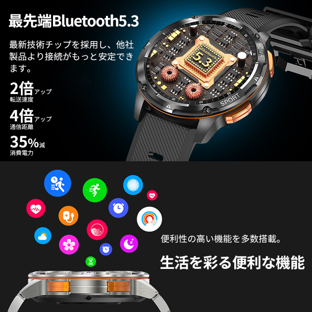 2024最新 スマートウォッチ 日本製センサー 通話機能 軍用規格 丸型 血圧測定 体温 心拍数 メンズ GPS LINE 万歩計 腕時計 健康管理 ヘルスウォッチ｜iphone-e-style｜19