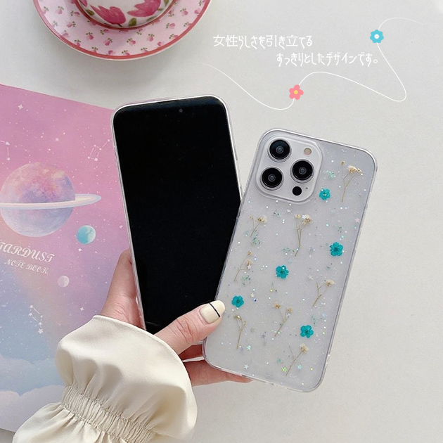 iPhone 15 Pro スマホケース クリア 押し花 iPhone15Pro 16 17e ケース