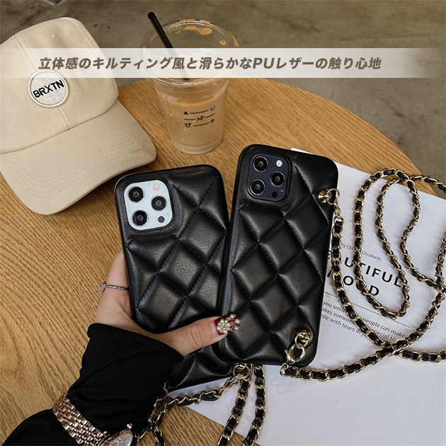 iPhone 15 Pro スマホケース キルティング 革 チェーン iPhone15Pro 16