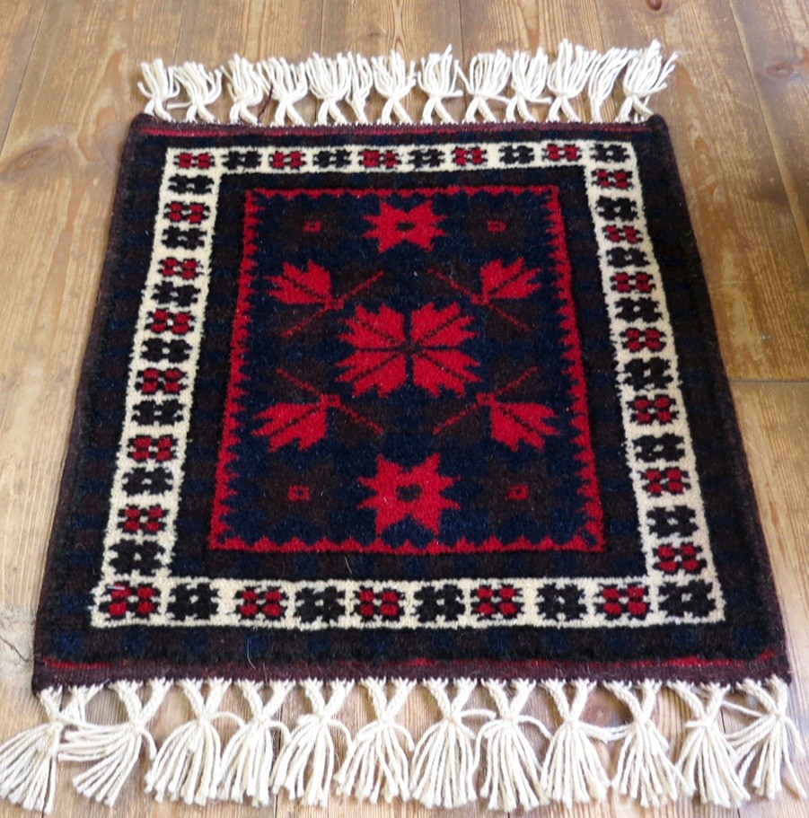トルコ絨毯/ミニサイズカーペット41×40cmヤージベディル 赤と紺