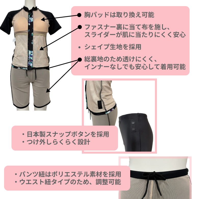 フィットネス水着 袖付き レディース セパレート水着 上下セット 体型