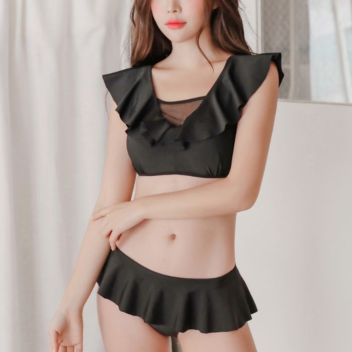 水着 ビキニ レディース ホワイト ブラック フリル シースルー ペプラム 2点セット セクシー 可愛い おしゃれ 夏 海 ビーチ 送料無料 727 |  | 02