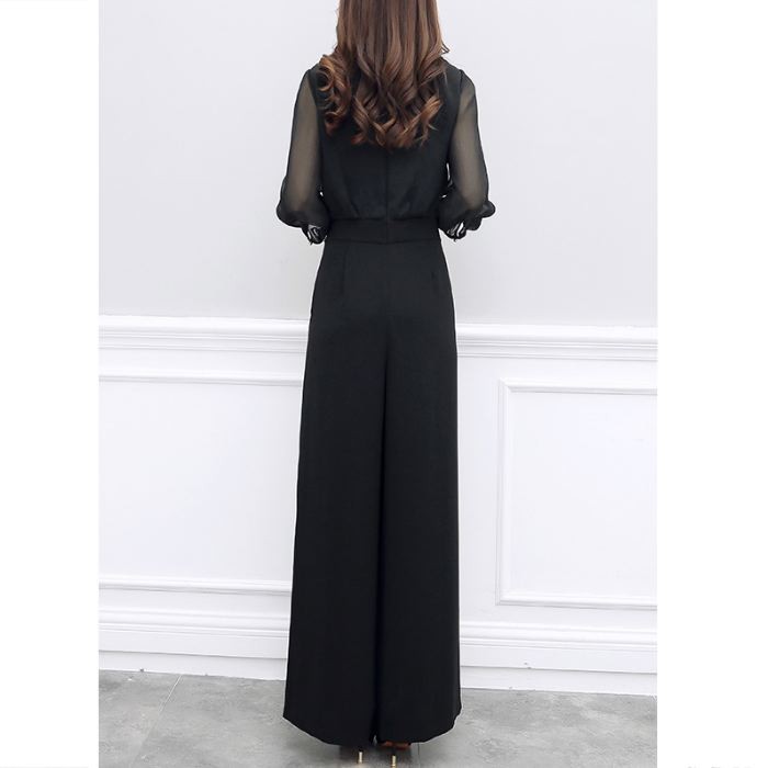 レディースファッション オールインワン セットアップ パンツドレス 結婚式 上下セパレート 3点セット 7分袖トップス ひざ丈 送料無料 セットアップ レディース ドレス パンツ オールインワン ブラック 黒