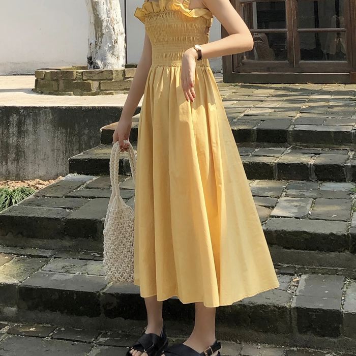 ワンピース キャミワンピース ミモレ丈 ノースリーブ フレア Aライン シャーリング ギャザー ガーリー 可愛い 送料無料 |  | 02