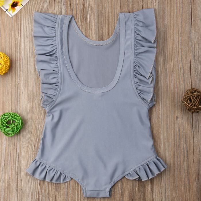 水着子供 おしゃれ  キッズ 水着 ベビー水着 子供 フリル ワンピース 袖フリル ブルーグレー オレンジ くすみカラー |  | 01