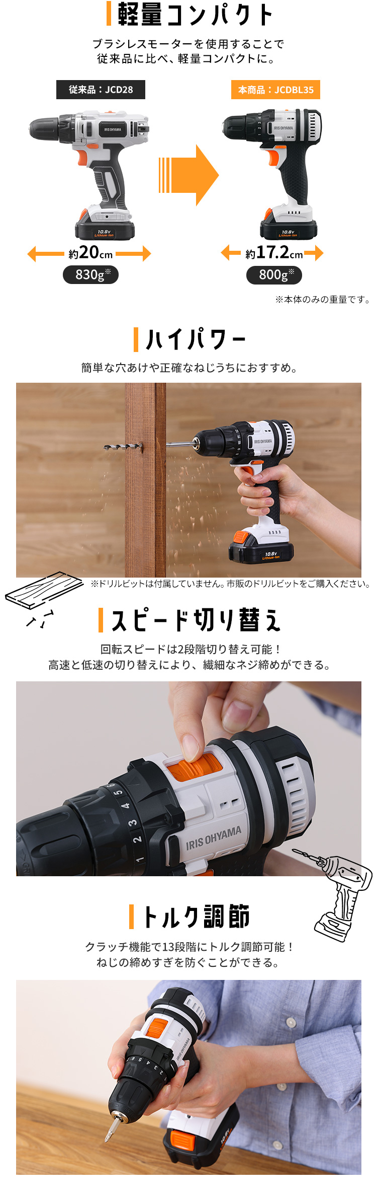 IRIS OHYAMA（アイリスオーヤマ） 電動ドライバー 小型 充電式 ビット