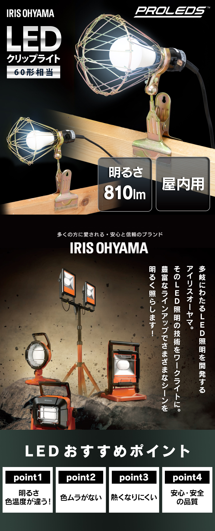 IRIS OHYAMA（アイリスオーヤマ） クリップライト led 作業灯 810lm