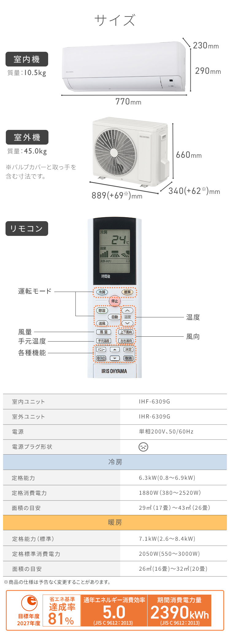 IRIS OHYAMA（アイリスオーヤマ） エアコン 20畳用 単品 200v 節電
