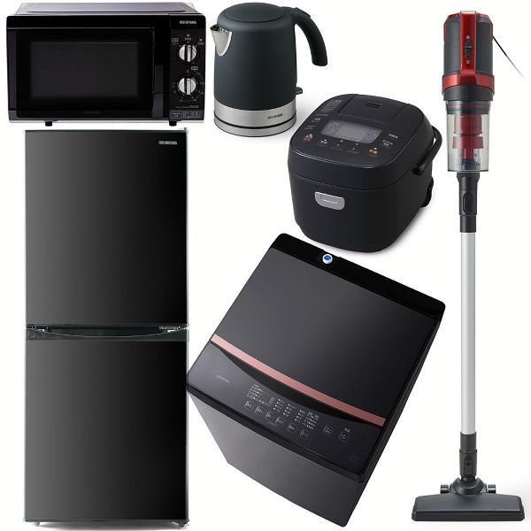 新生活 家電セット 一人暮らし 冷蔵庫 142L 洗濯機 6kg 電子レンジ マイコン炊飯器 掃除機 ケトル 二人暮らし 新品 アイリスオーヤマ   安心延長保証対象 | IRIS OHYAMA | 02