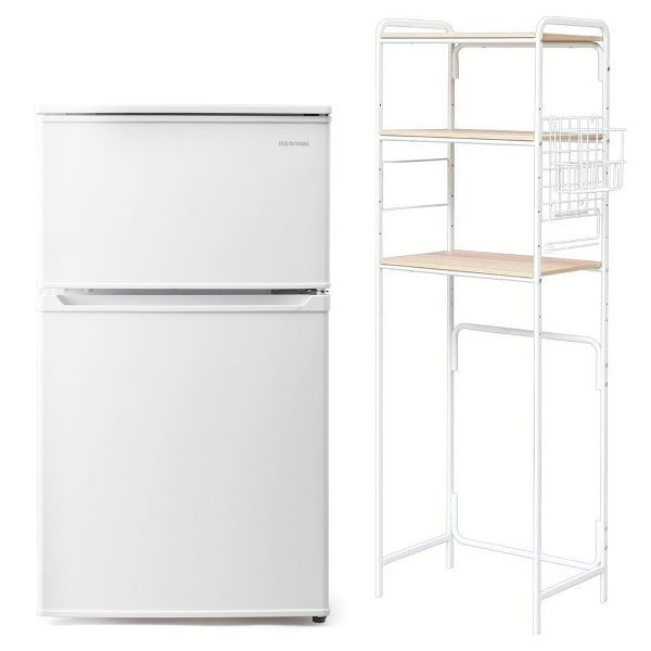冷蔵庫90L+ラックセット アイリスオーヤマの画像