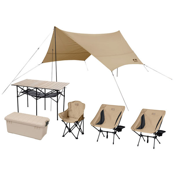 キャンプ用品 テント 椅子 収納 アウトドア キャンプグッズ 6点セット 3人用 キャンプ テーブル イス ヘキサタープ ロータイプ C6S-3L  アイリスオーヤマ