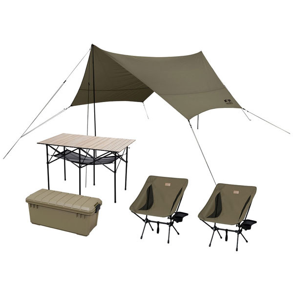 キャンプ用品 テント 椅子 収納 アウトドア キャンプグッズ 5点 2人用 キャンプ 組み立て テーブル イス ヘキサタープ ロータイプ C5S-2L  アイリスオーヤマ