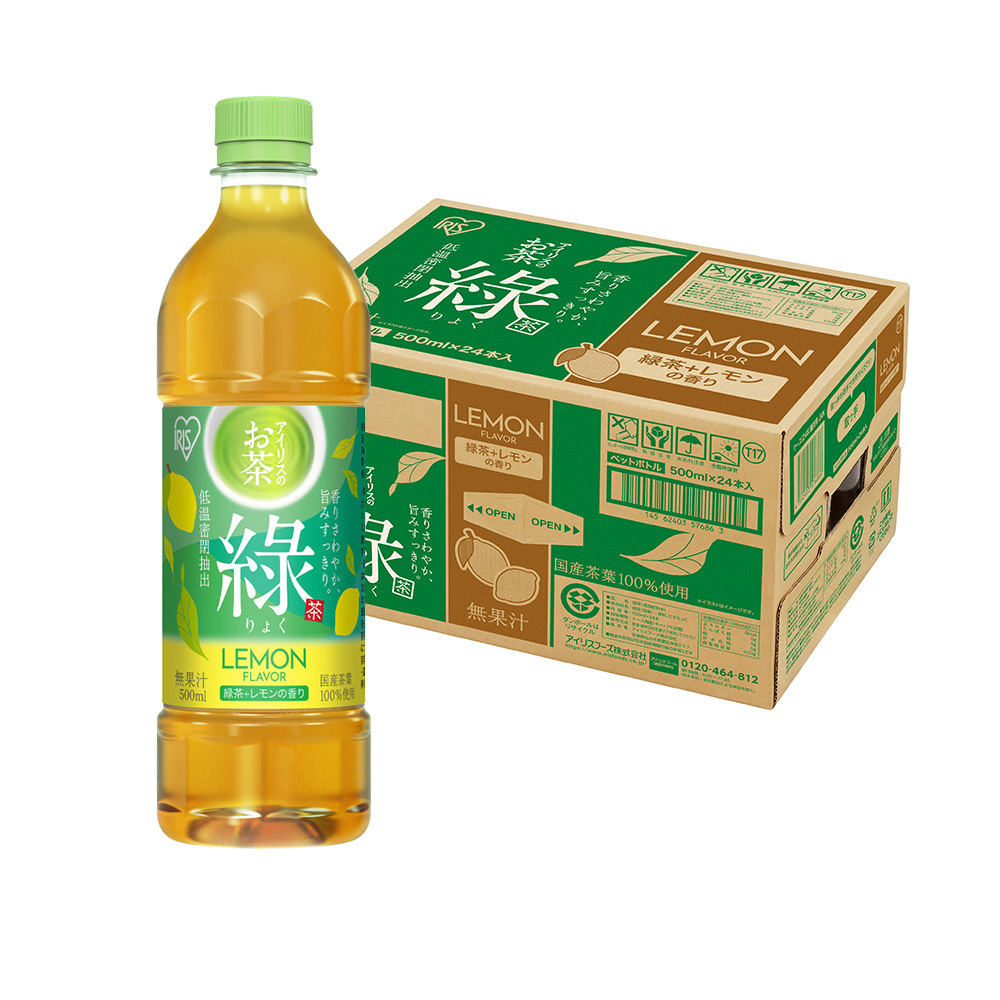 IRIS OHYAMA(アイリスオーヤマ) お茶 ペットボトル 500ml 24本 ケース 緑茶 レモンフレーバー 白桃フレーバー 箱 ...