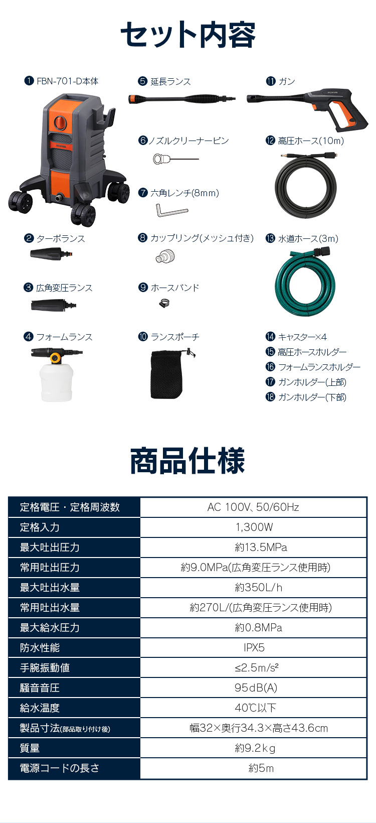 IRIS OHYAMA 高圧洗浄機 コンパクト 業務用 18点セット