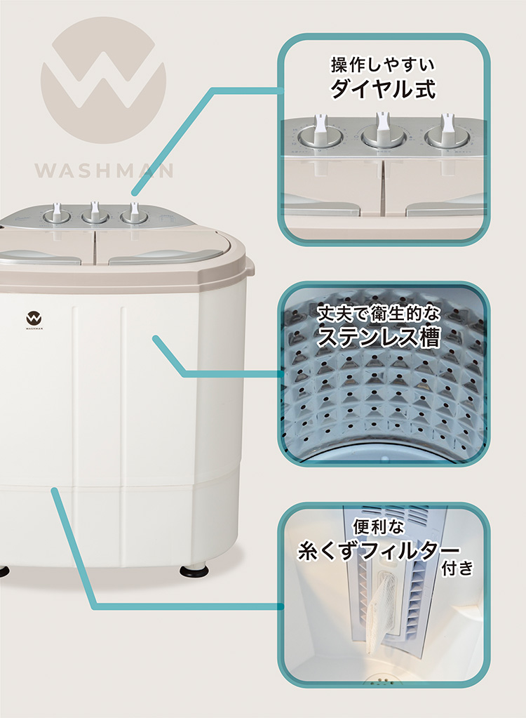 分け洗いに便利！小型&軽量の2槽式洗濯機ウォッシュマン TOM-05w