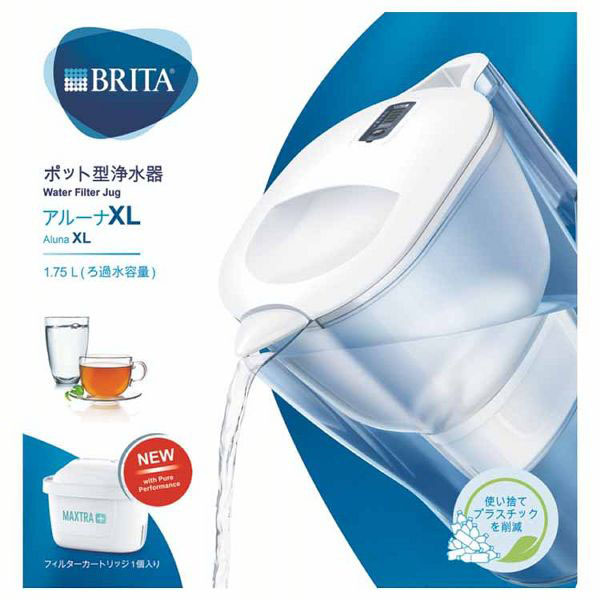 BRITAブリタ浄水ポット浄水器ポット型ピッチャーおしゃれ大容量経済的カートリッジ付BRITAアルーナXLマクストラピュアカートリッジ1個付1.75L