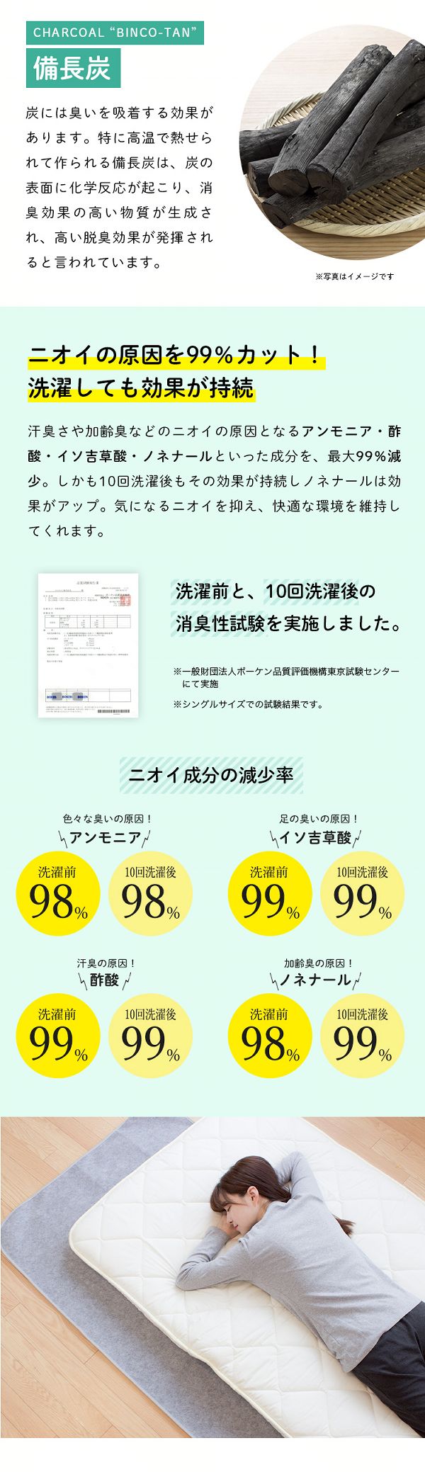 除湿備長炭消臭吸湿センサー付洗えるベッド布団クローゼットカーペット備長炭入り洗える除湿シートシングルグレー 