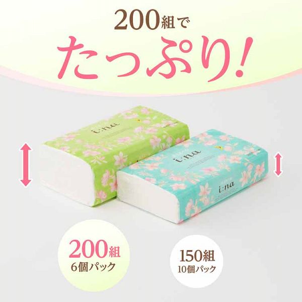 大王製紙ティッシュi:naソフトパックティッシュ200組大容量コンパクトまとめ買い環境取り出しやすい10個セット】エリエールイーナティシューソフトパック200組×6P