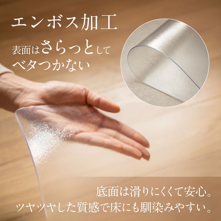 ＰＶＣキッチンマット汚れてもさっと拭ける床暖房ＯＫ丸めて簡単収納カット自由サイズが豊富表面エンボス加工で滑りにくいお手入れ簡単厚さ1.5ｍｍ熱に強いPVCキッチンマット60×270cm透明 