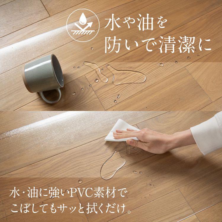ＰＶＣキッチンマット汚れてもさっと拭ける床暖房ＯＫ丸めて簡単収納カット自由サイズが豊富表面エンボス加工で滑りにくいお手入れ簡単厚さ1.5ｍｍ熱に強いPVCキッチンマット80×240cm透明 