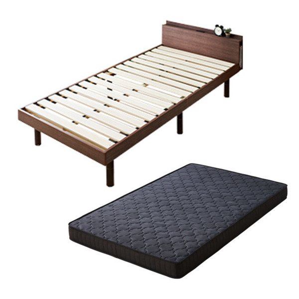 ベッド マットレス付き シングル すのこベッド 宮付き セット 棚