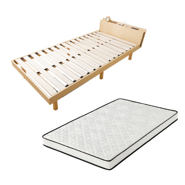 ベッド マットレス付き ダブル セット すのこベッド 宮付き 棚付き