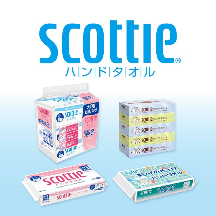 スコッティキレイの仕上げハンドタオルペーパータオル紙タオル100組2枚重ねソフトタイプソフトパックフィルム包装スコッティキレイの仕上げハンドタオル100組(200枚) 