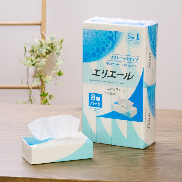 エリエールティッシュティッシュペーパー箱なしコンパクトソフトパック160組備蓄大王製紙8個入エリエールティシューソフトパック160W8P 