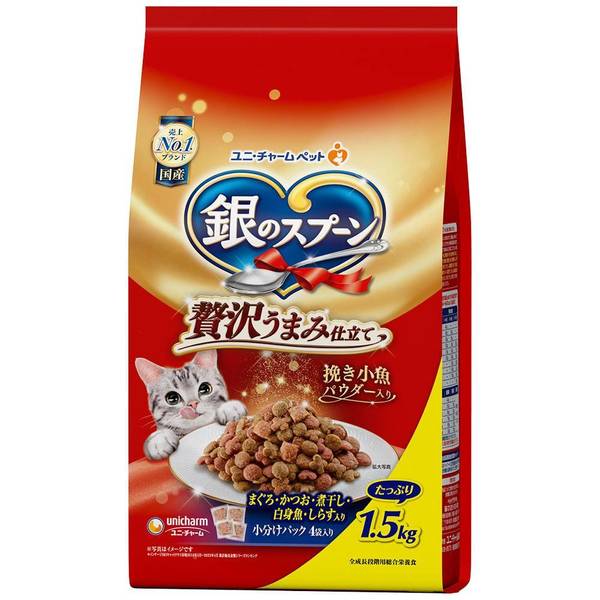 キャットフード 銀のスプーン 6個セット ペットフード 猫 国産生かつおin 1.0kg 1.05kg 贅沢うまみ仕立て 1.5kg 1.3kg 1.4kg | ユニ・チャーム ペットケア | 06