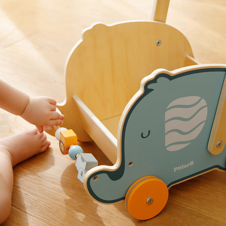 カート木製玩具ごっこ遊びプルトイパステルカラーよちよち歩きプレゼントおもちゃ入れクリスマスギフト12カ月からPolarBおもちゃベビーカーかわいいエレファントバギーDADWAY