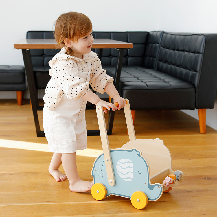 カート木製玩具ごっこ遊びプルトイパステルカラーよちよち歩きプレゼントおもちゃ入れクリスマスギフト12カ月からPolarBおもちゃベビーカーかわいいエレファントバギーDADWAY