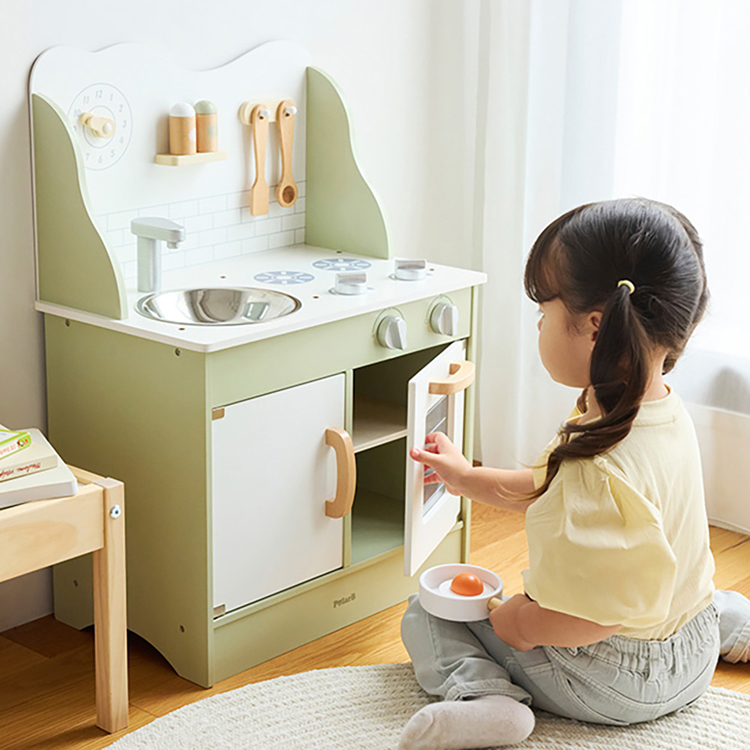 ごっこ遊び木製おしゃれ調理道具インテリアパステルカラー誕生日プレゼントクリスマスプレゼントギフトキッズPolarBおもちゃかわいいお料理ごっこおままごとキッチン/フォレストグリーンDADWAY 