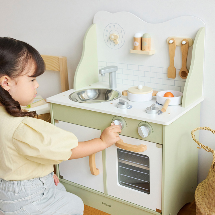 ごっこ遊び木製おしゃれ調理道具インテリアパステルカラー誕生日プレゼントクリスマスプレゼントギフトキッズPolarBおもちゃかわいいお料理ごっこおままごとキッチン/フォレストグリーンDADWAY 